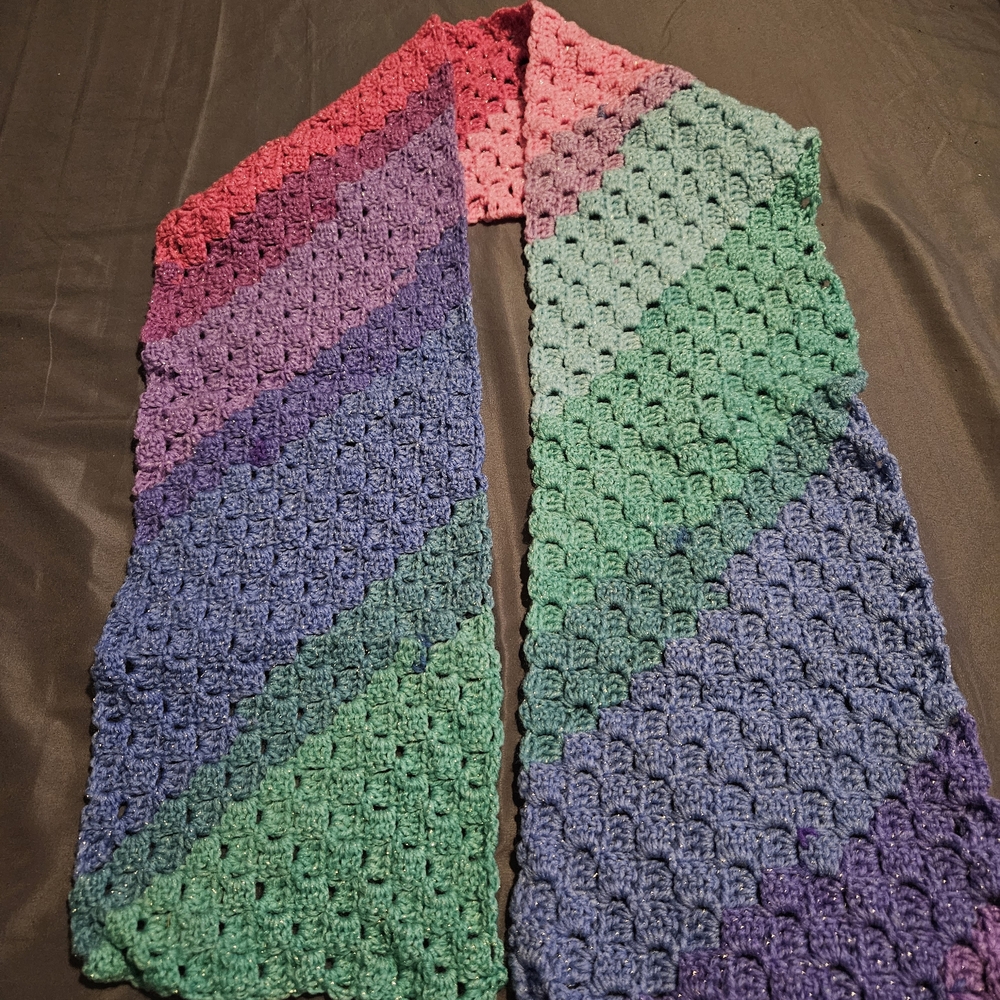 Multicolor Crochet Scarf 61x8 With Ear Warmers